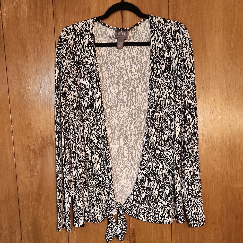 Chico's Black and White Open Front Stretch Cardigan, Cover Up